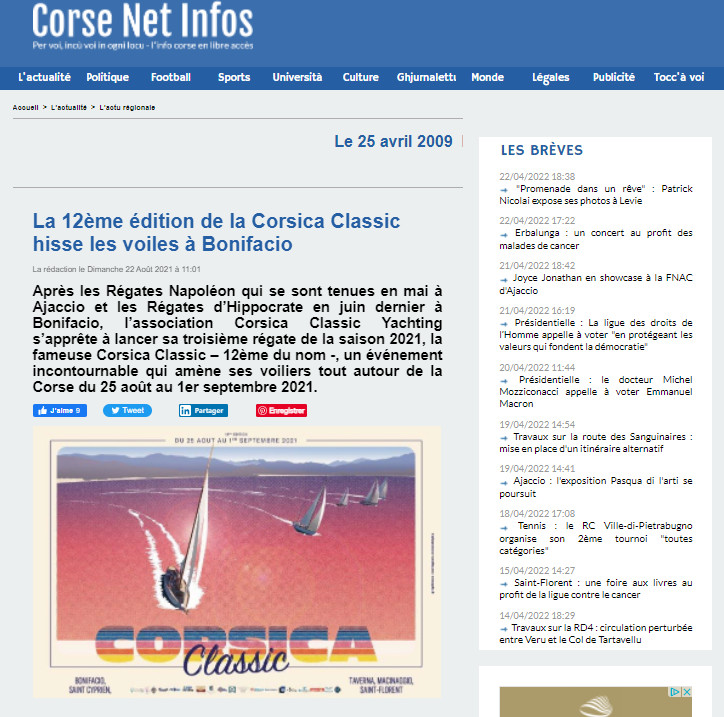 Revue de Presse 12ème Corsica Classic, Bonifacio, Taverna, Macinaggio, Saint-Florent, 2021 Revue de Presse 12ème Corsica Classic, Bonifacio, Taverna, Macinaggio, Saint-Florent, 2021