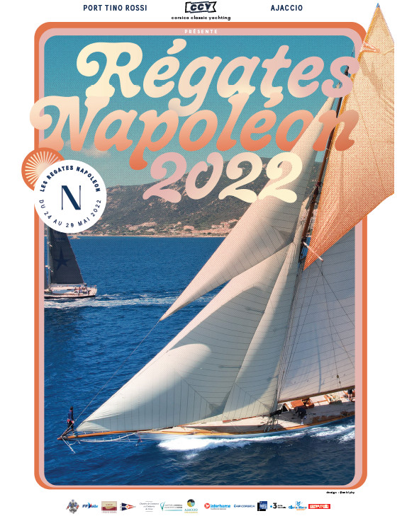 Affiche 3ème Régates Napoléon du 24 au 29 mai 2022 port Tino Rossi Ajaccio SY Tuiga vs SY Mister Fips Photo Jp Pyrée design by Seb Lyky DR