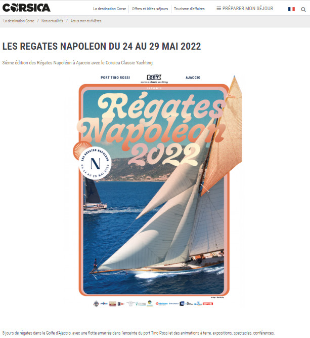 Revue de presse 3ème Régates Napoléon du 24 au 29 mai 2022, Ajaccio Port Tino Rossi