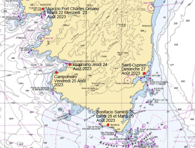 Corsica Classic 2023 parcours source carte marine SHOM DR Corsica Classic 2023 parcours source carte marine SHOM DR