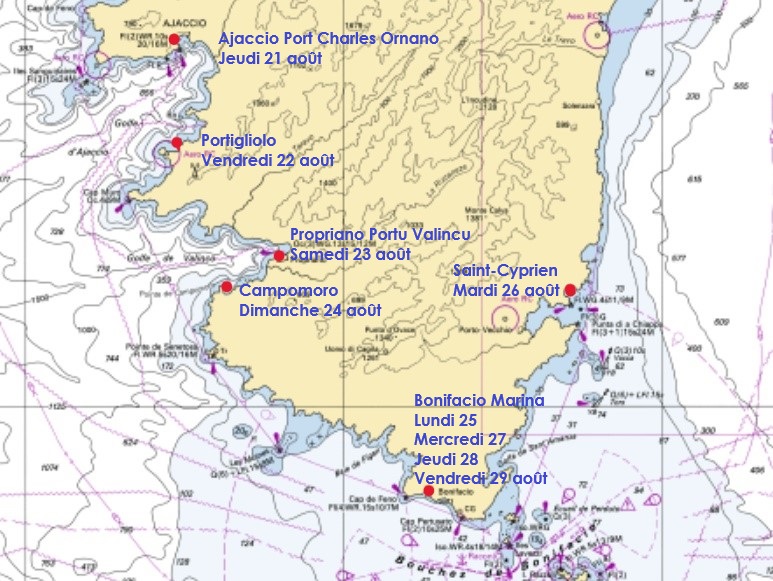 Parcours 16ème Corsica Classic  source SHOM Parcours 16ème Corsica Classic  source SHOM