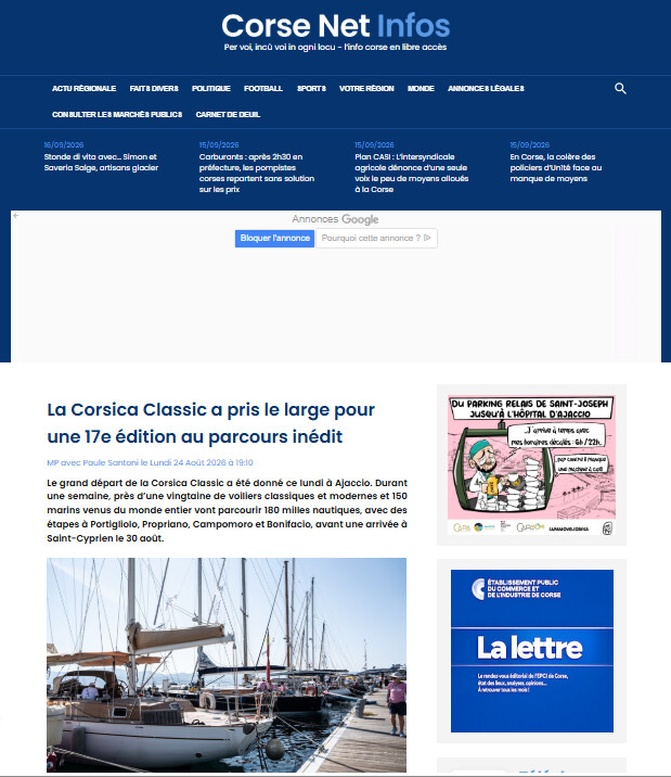 Corse Net Info lundi 24 août 2026 Corse Net Info lundi 24 août 2026