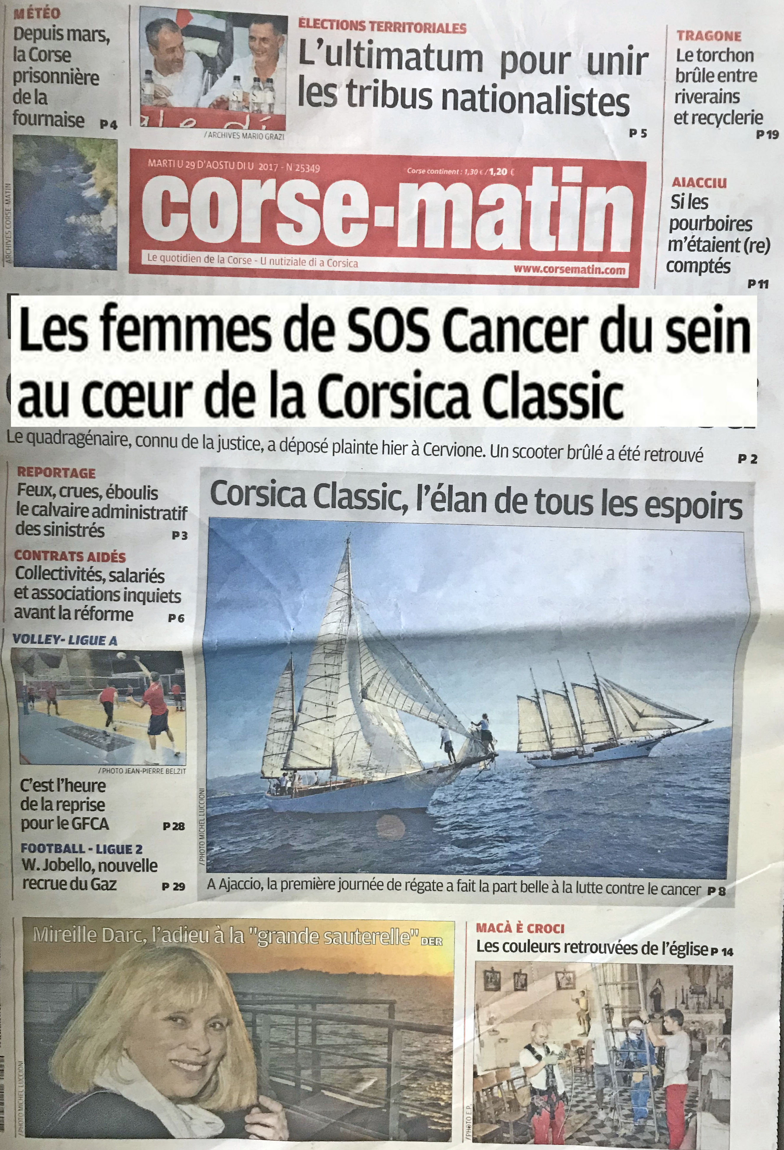 Corse Matin 29 août 2017 Couverture