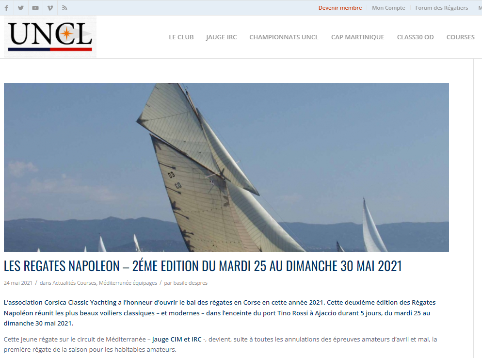 Revue de presse 2ème Régates Napoléon 2021
