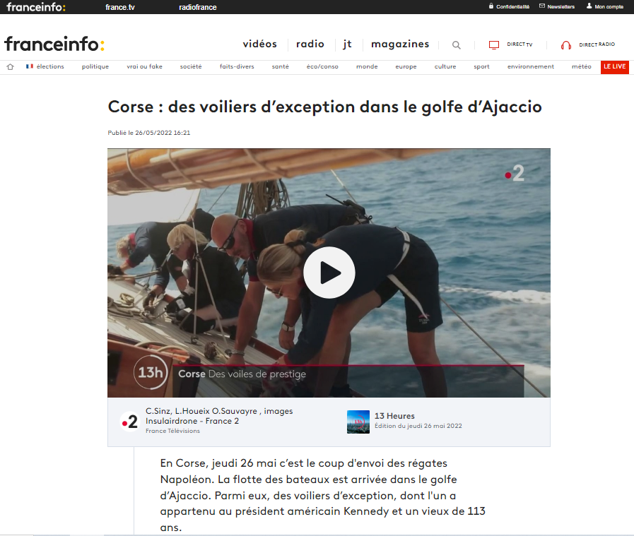 Revue de presse 3ème Régates Napoléon du 24 au 29 mai 2022, Ajaccio Port Tino Rossi