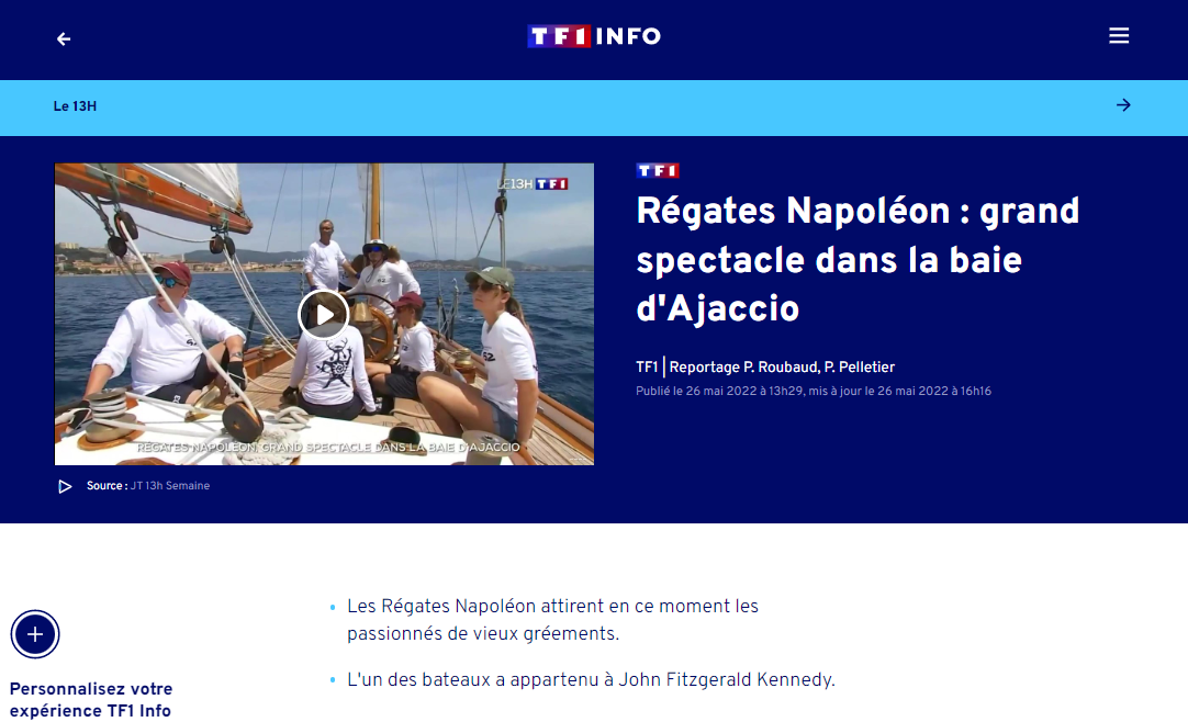 Revue de presse 3ème Régates Napoléon du 24 au 29 mai 2022, Ajaccio Port Tino Rossi