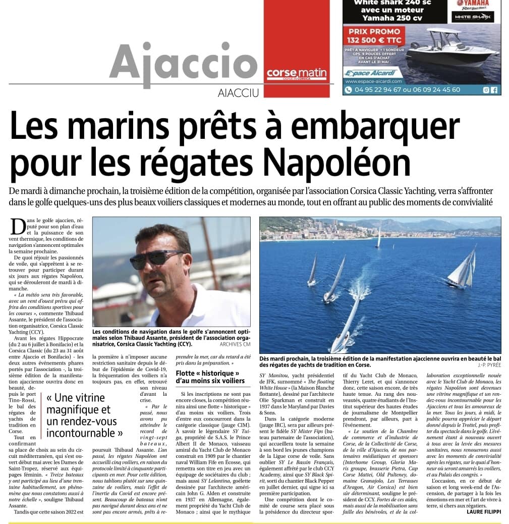 Revue de presse 3ème Régates Napoléon du 24 au 29 mai 2022, Ajaccio Port Tino Rossi