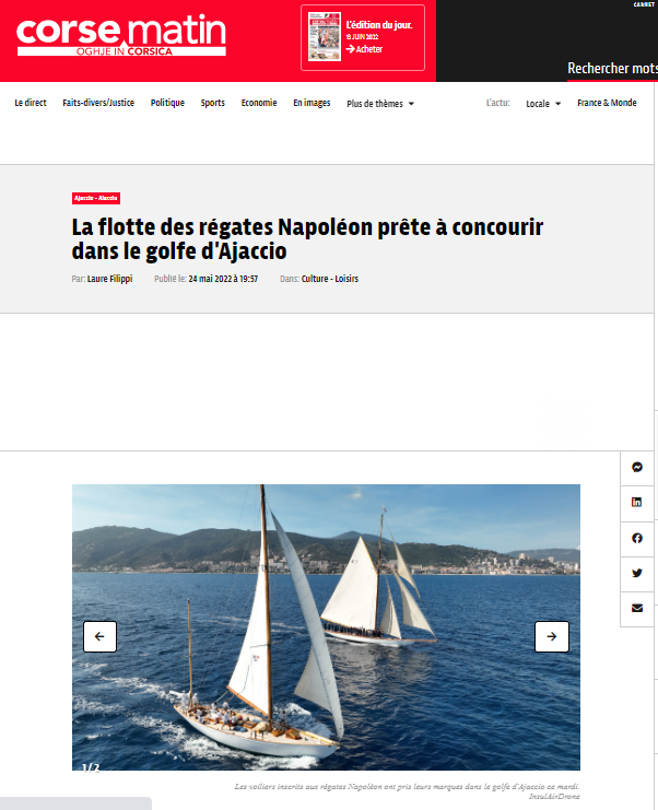 Revue de presse 3ème Régates Napoléon du 24 au 29 mai 2022, Ajaccio Port Tino Rossi