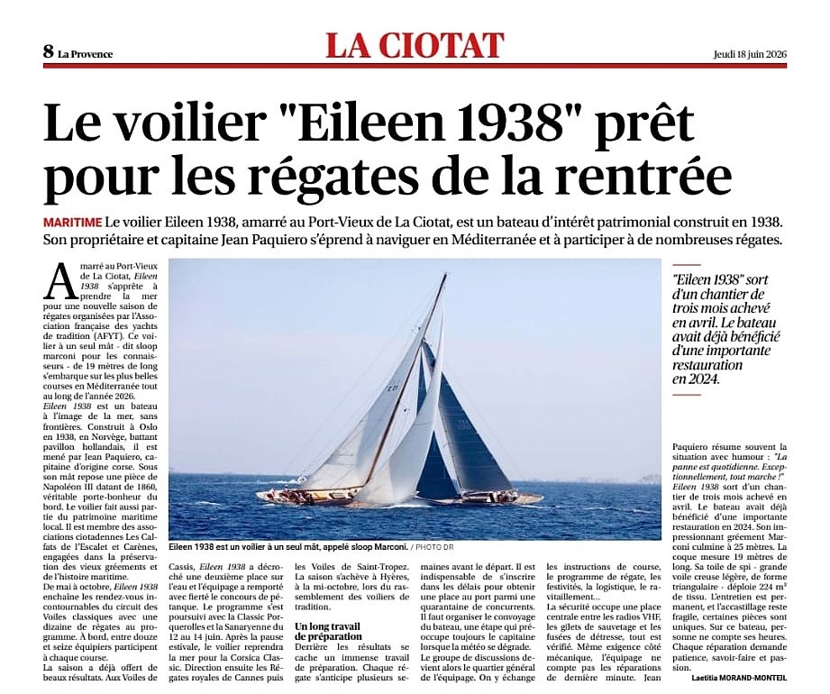 La Provence 18 juin 2026 photo Françoise Tafani  Corsica Classic 2019