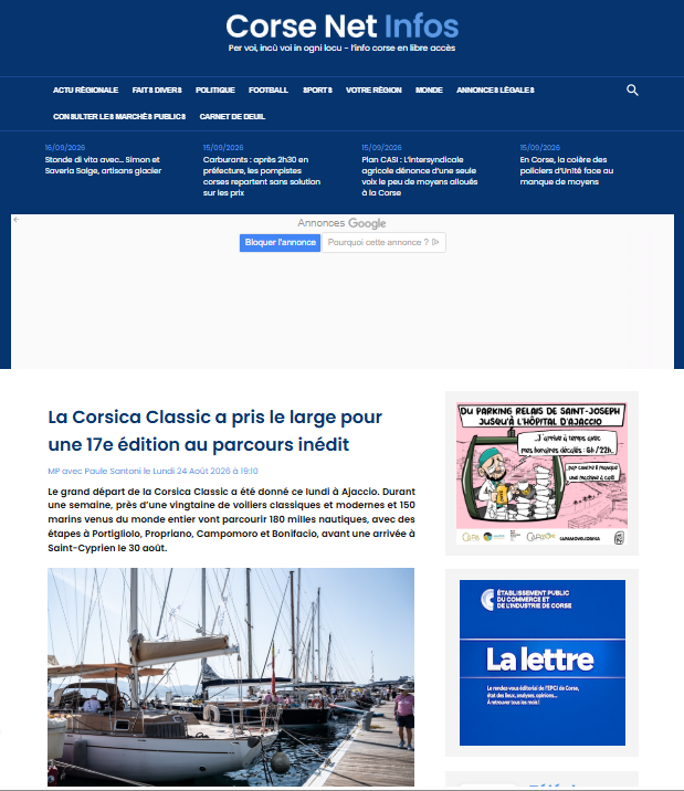 Corse Net Info lundi 24 août 2026
